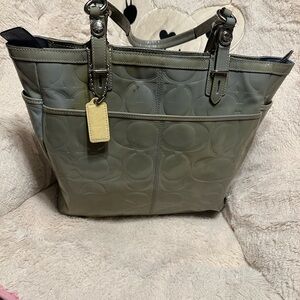 Coach Olive Green Embossed Tote Bag